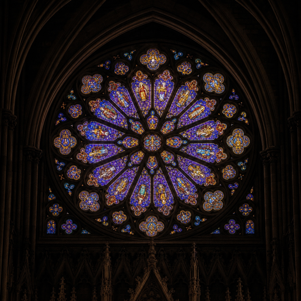 The rose window at dusk