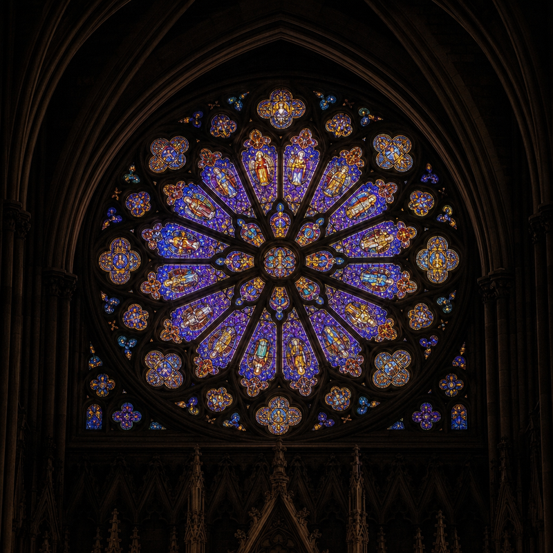 The rose window at dusk