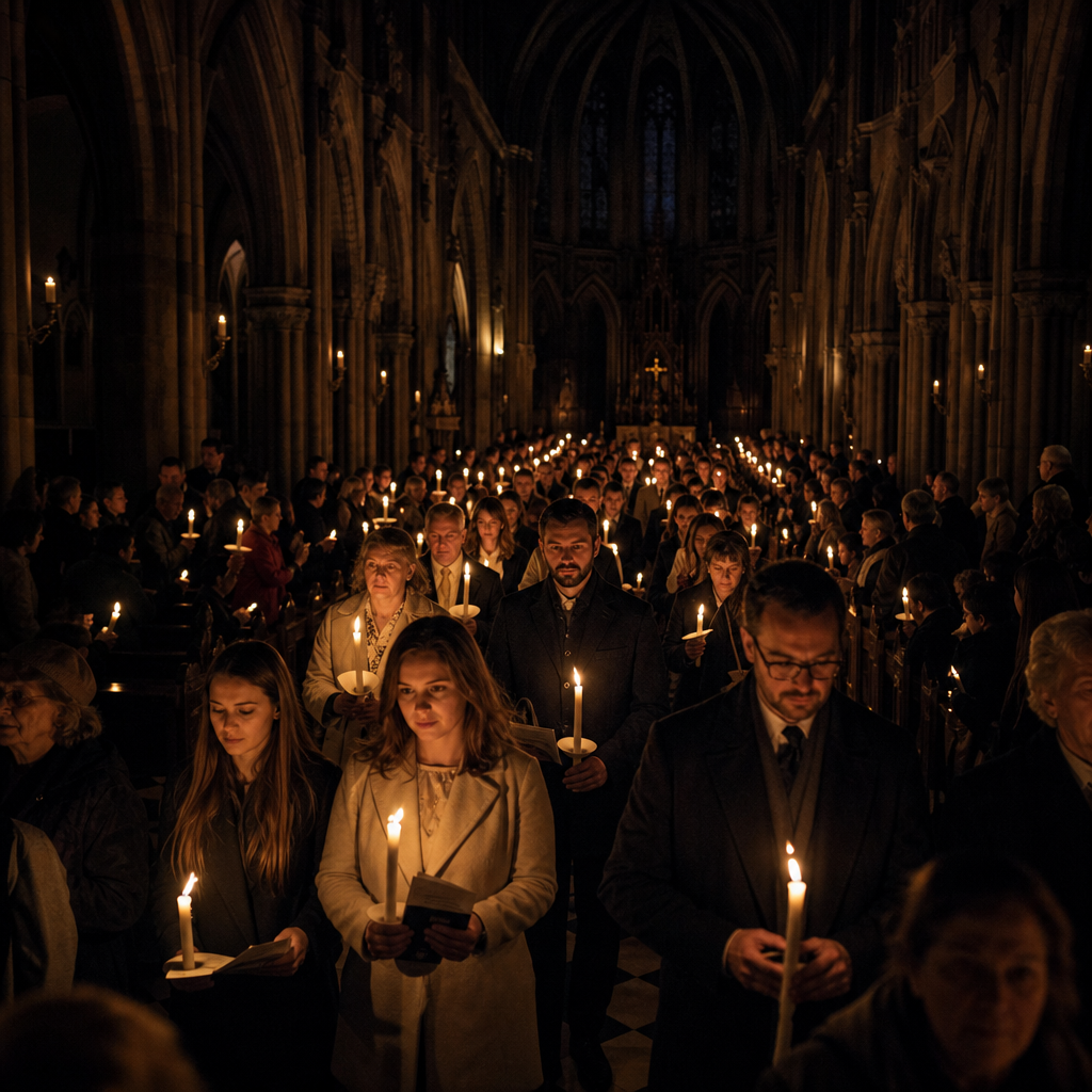 The Easter Vigil candle procession
