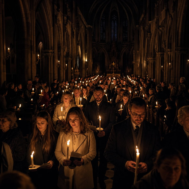 The Easter Vigil candle procession
